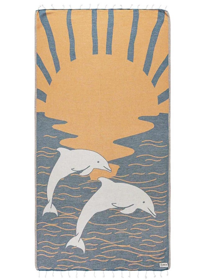 Sand Cloud Oversized Turkish Beach Towel (SoCal Dolphin) - 100% Certified Cotton Turkish Bath Towels - Sand Free & Quick Dry Large Beach Towel for Pool, Yoga, Picnic & Travel - As Seen on Shark Tank - Image 1